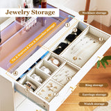 JanflyHome Closet Island with Drawers, Glass Top, Closet Island with LED Lights, Jewelry Dresser Display and Bedroom Island & Walk-in Closet Island for Bedroom, Cloakroom, White JanflyHome