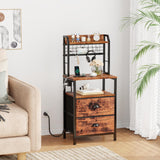 Furologee Tall Nightstand with Charging Station & LED Lights, 41'' Bedside Table with 2 Drawers & Pegboard, White Night Stand with Hooks & Folders, End Table with Shelves for Bedroom/Living Room Furologee