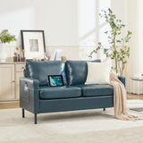 STHOUYN 57" W Faux Leather Loveseat w/ 2 USB, Small Loveseat Sofa w/Side Pockets, Wooden Frame Small Couch w/Metal Legs, Office Mini Couch for Dorm, Bedroom, Apartment (Blue, 2 Seater) STHOUYN