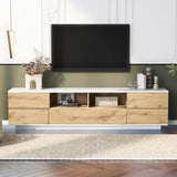 Merax Wood TV Stand Entertainment Center with Storage Cabinets & Open Shelves, Modern TV Console Table for TVs Up to 80” for Living Room Bedroom (Natural) Merax