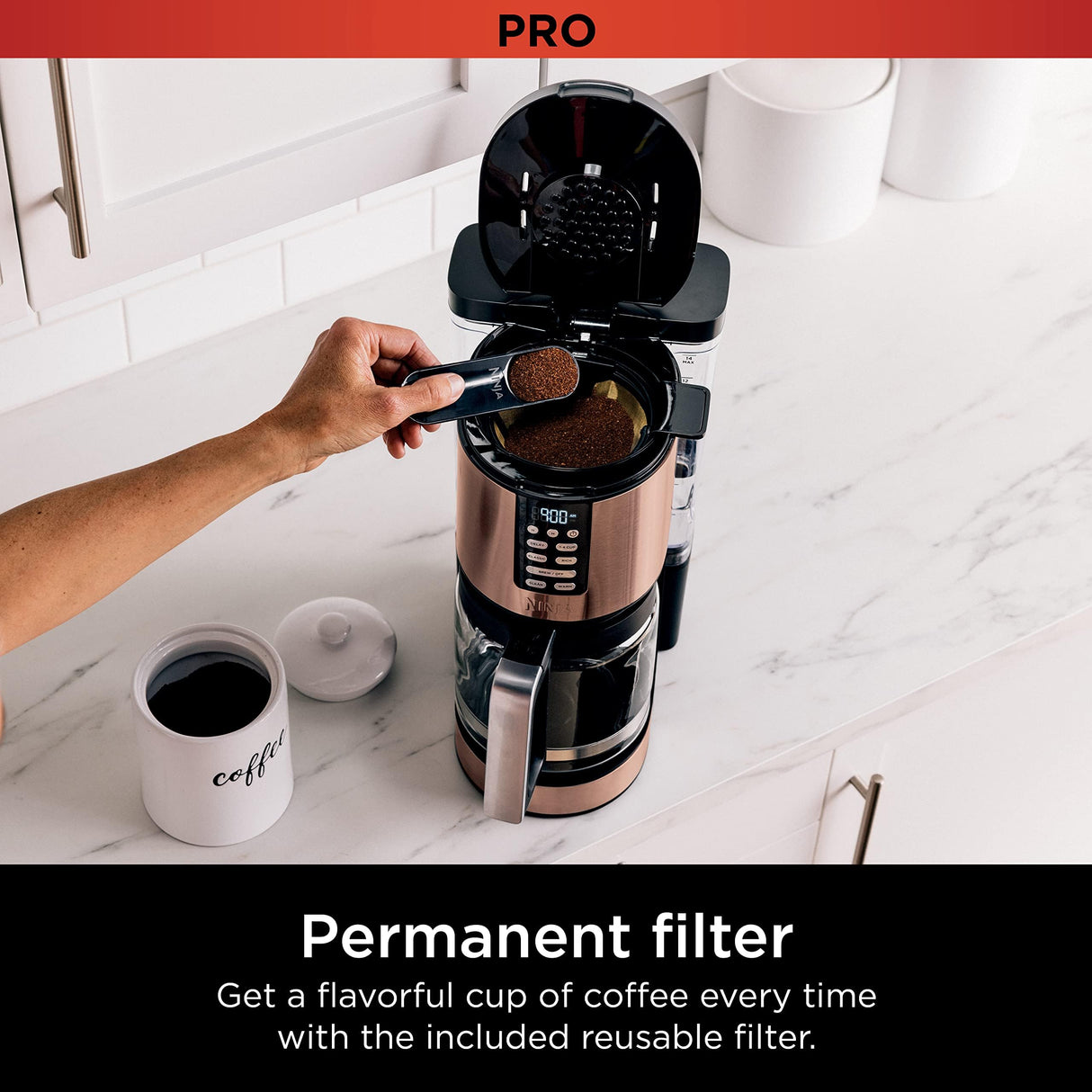 Ninja Programmable XL 14-Cup Coffee Maker PRO with Permanent Filter, 2 Brew Styles Classic & Rich, Delay Brew, Freshness Timer & Keep Warm, Dishwasher Safe, Copper, DCM201CP Ninja