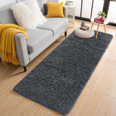 OLANLY 2x6 Machine Washable Runner Rugs for Hallway, Soft Fluffy Shaggy Bedside Rugs for Bedroom, Living Room, Indoor Floor Carpet for Kids Girls and Boys, Nursery Rooms, Home Decor Aesthetic, Grey