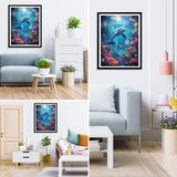MXJSUA Ocean Dolphin Diamond Painting Kits for Adults, 5D Underwater World Diamond Art Kits for Beginners, DIY Full Drill Crystal Gem Painting Kits for Home Wall Decor 12x16 Inch MXJSUA