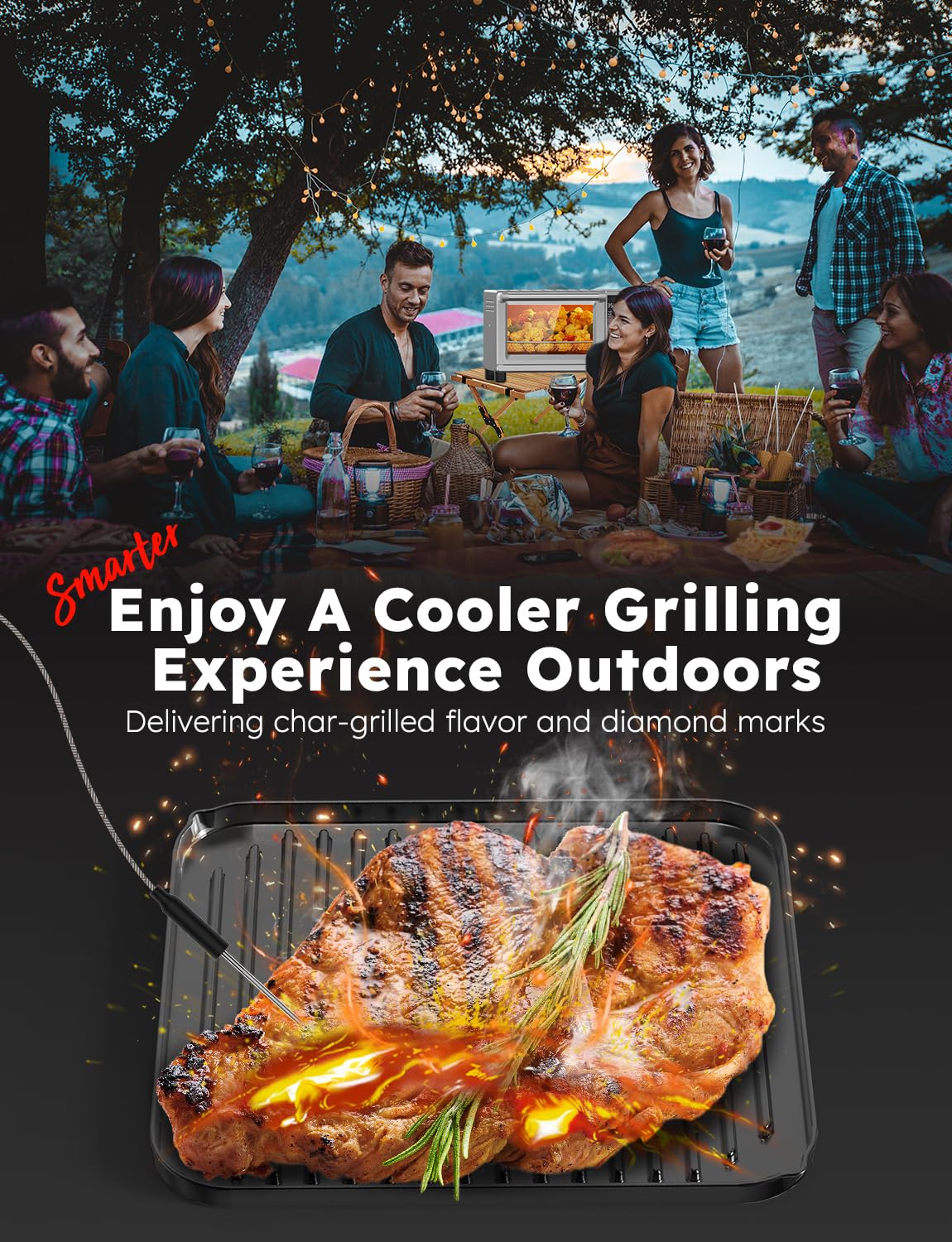 Nuwave Bravo XL Pro Air Fryer Toaster Oven with Grill Combo, 2025 New Ultra-Fast Convection System, 35% Crispier, 2X More Even, 142 Presets, 50-500F, Smarter Probe, PFAS Free, 30QT, Stainless Steel Nuwave