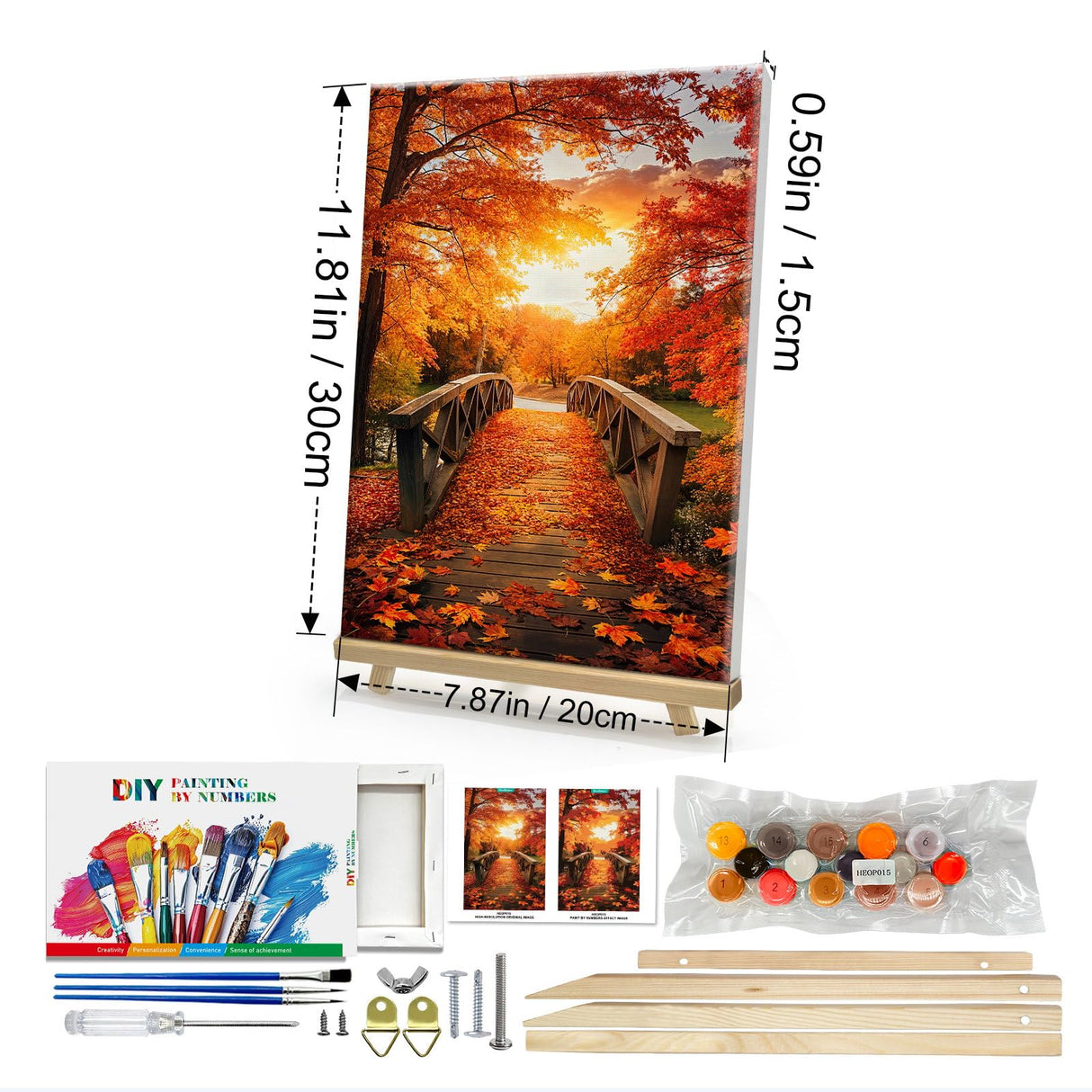 HeeBenor Framed Paint by Numbers Kit for Adults, Autumn Leaves Paint by Numbers Kit for Adults with Easel, DIY Landscape Paint by Number with Frame, Adult Paint by Number Kits Framed Canvas 8x12 Inch HeeBenor