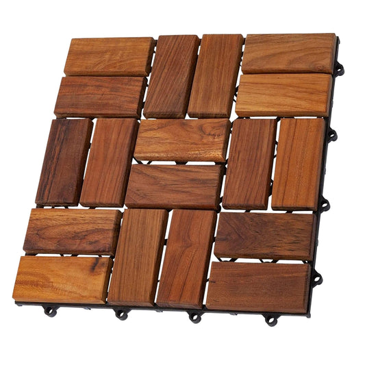 Nordic Style Teak Interlocking Tiles - Wooden Floor Tile Set for Indoor and Outdoor Use - Perfect for Sauna, Patio, Deck, Spa Floors - 10 Square Feet (12" x 12" - 18 Slat Design, Oiled Finish - WoodArtSupply