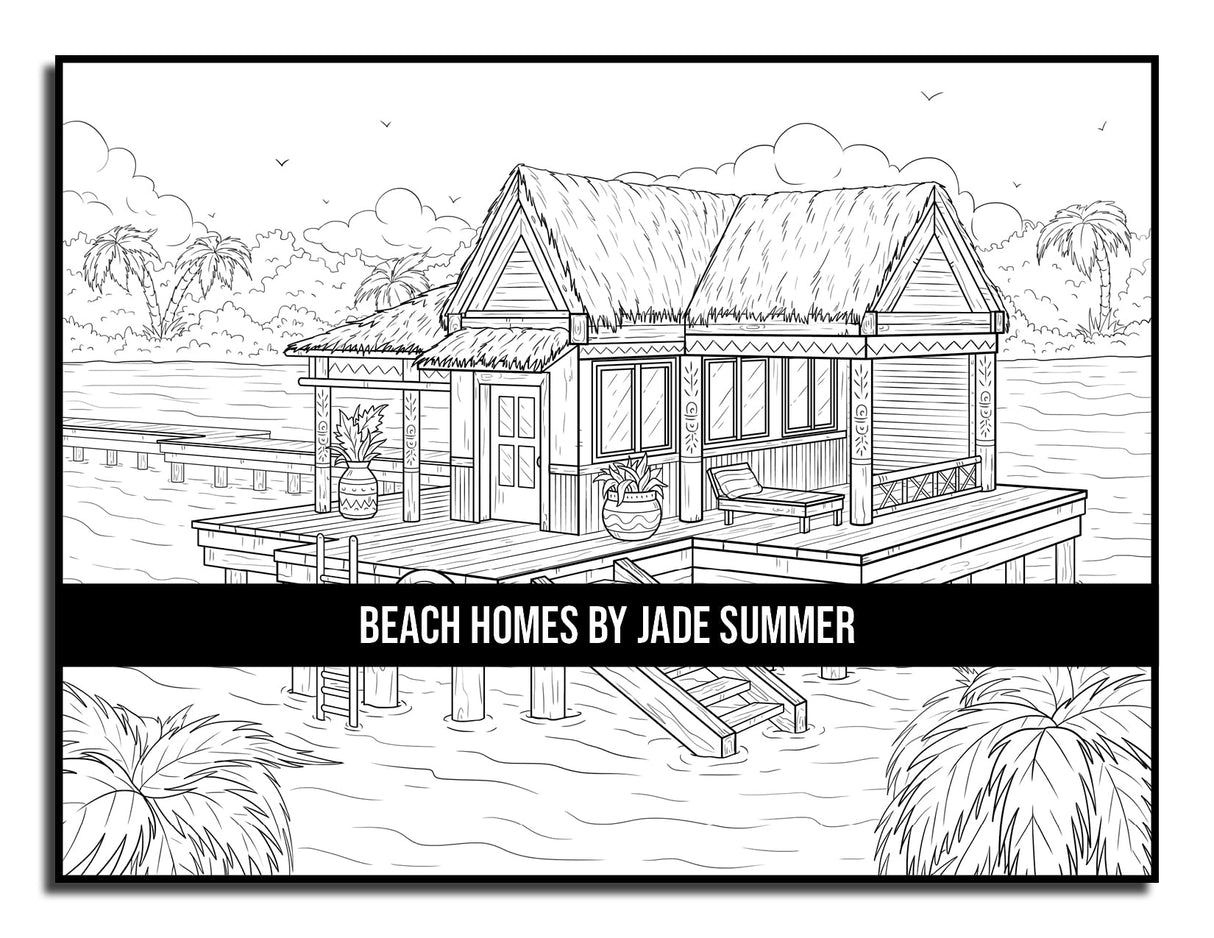 Beach Homes: An Adult Coloring Book with Beautiful Vacation Houses, Charming Interior Designs, and Relaxing Nature Scenes WoodArtSupply