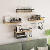 LUDORU Wood Floating Shelves Wall Mounted - 4+1 Tier Rustic Bathroom Wall Shelves Over Toilet with Wire Storage Basket and Towel Bar, Set of 4 Farmhouse Floating Shelf for Bathroom, Kitchen, Bedroom. LUDORU