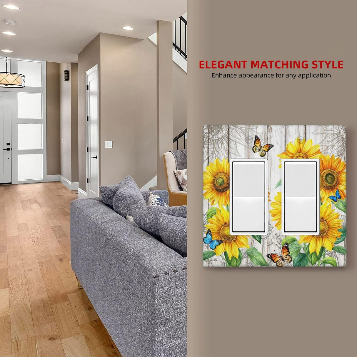 Yamxbfa Rustic Sunflower Farmhouse Floral Wooden Plank Double Rocker Light Switch Cover 2 Gang Outlet Wall Plate Decorative GFCI Switchplate Electrical Faceplate for Farmhouse Bedroom Bathroom Decor Yamxbfa