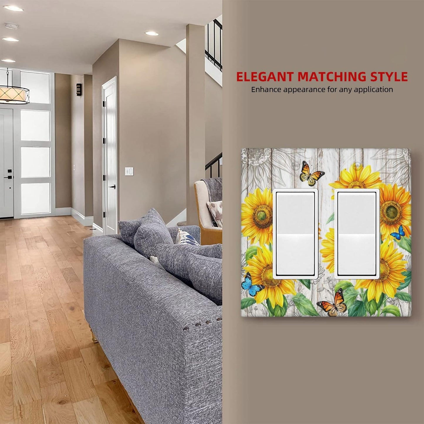 Yamxbfa Rustic Sunflower Farmhouse Floral Wooden Plank Double Rocker Light Switch Cover 2 Gang Outlet Wall Plate Decorative GFCI Switchplate Electrical Faceplate for Farmhouse Bedroom Bathroo - WoodArtSupply