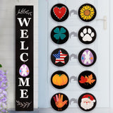 Welcome Sign for Front Door, 47 x 7.9 Wooden Sign with 10 Interchangeable Icons for Porch Standing, Farmhouse Seasonal Decor (Black) PERFNIQUE