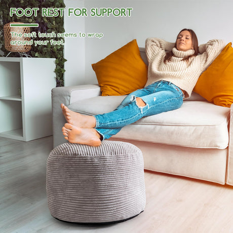 HIGOGOGO Round Stuffed Pouf Ottoman, Corduroy Poufs with Foam Chunk Filling, Furry and Fluffy Pouf Foot Stool Storage Ottoman, 20 X 15 Floor Poufs Foot Rest for Living Room, Grey HIGOGOGO