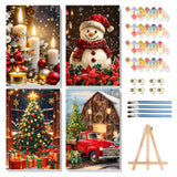 Reivworl 4 Pack Framed Paint by Numbers for Adults with Wooden Easel, Christmas Paint by Numbers Kit for Adults Beginner, Acrylic Painting by Number for Home Decor 8X12 Inch Reivworl