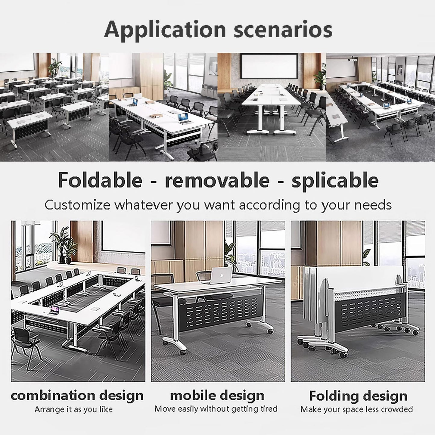 HSHBDDM Folding Conference Table Foldable Conference Table, Conference Rooms Flip Top Mobile Training Table, Folding Flip Top Office Meeting Table Mobile Conference Table for Office,Meeting Room