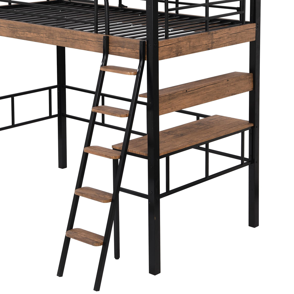 Ball & Cast Metal Twin Loft Bed with Safety Guard & Ladder,Sturdy Metal Bedframe W/Built-in Desk & Storage Shelf,Space Saver,No Box Spring Required,Bedroom Furniture for Boys Girls Teens Adult,Black Ball & Cast