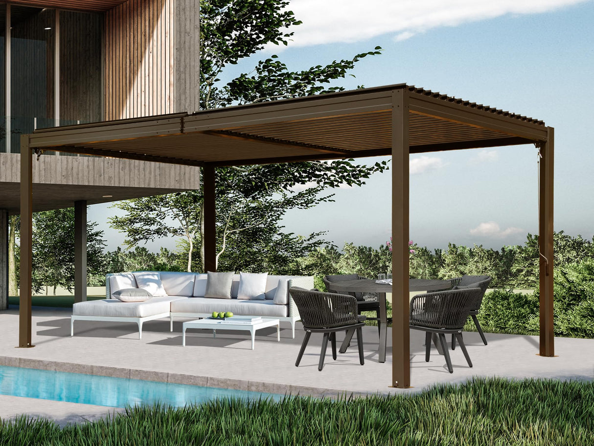 Domi Louvered Pergola 10X16FT, Aluminum Pergola with Adjustable Roof, Aluminum Frame, Efficient Drainage System, Outdoor Pergola for Patio, Deck, Garden, Brown domi outdoor living