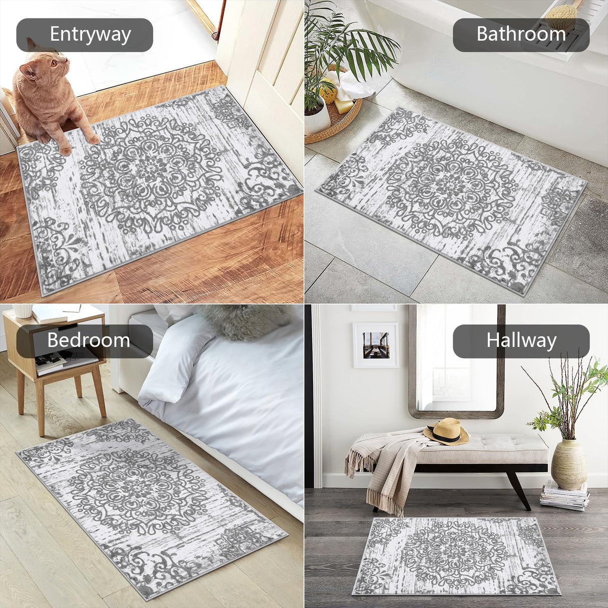 HEBE Washable Area Rug - 2'x3' Non Slip Soft Distressed Medallion Bedroom Boho Living Room Accent Throw Vintage Entry Floor Carpet for Dining Room Bathroom Entryway HEBE RUGS