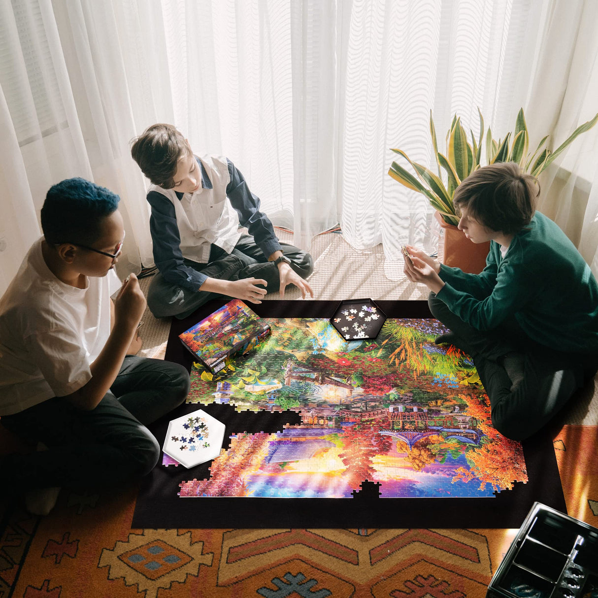 Becko US 3000 Piece Puzzle Mat Roll Up with Drawstring Bag & Black Pump, Jigsaw Felt Mat with Anti-Leak Tube & 3 Elastic Bands for Easy Storage, Portable Puzzle Keeper for 3000 2000 1500 1000 Pieces Becko US