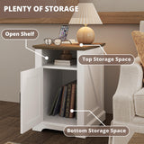 IRONCK Farmhouse Nightstand with Charging Station, Rustic Night Stand with Barn Door and Shelf, Rustic End Table Side Table with Storage for Bedroom, White/Walnut IRONCK