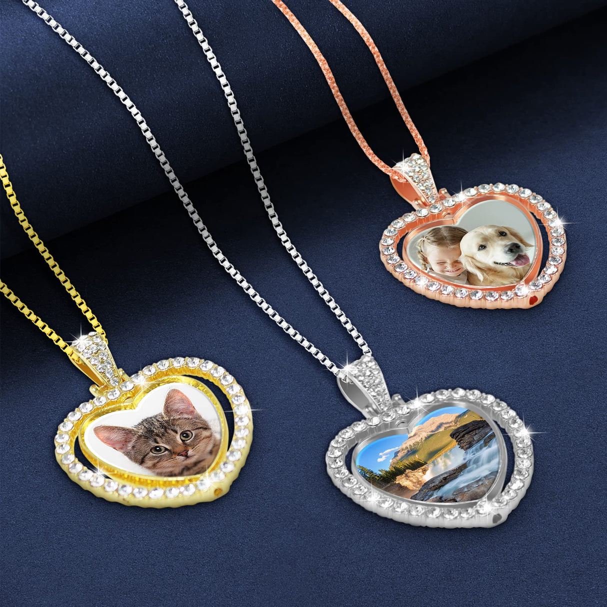 BEDSIFV 75 Pcs Sublimation Blank Rhinestone Bezel Necklace, 15 Pcs 3 Colors Double-Sided Heart Pendant Trays with Thick Necklace Chain BEDSIFV