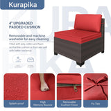 Kurapika 12 Pieces Patio Furniture Set, Rattan Wicker Outdoor Conversation Sets, Outdoor Furniture Sectional Sofa Set w/4 Inch Cushion and Glass Coffee Table(Red) Kurapika