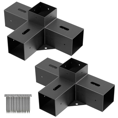4x4 Pergola Bracket Kit - 2pcs 4-Way Heavy Duty Corner Brackets for 4''x4'' Wooden Beams (Actual 3.6''x3.6'') - Includes Stainless Steel Hardware for Patio Pergolas, Log Cabins & Outdoor Structures
