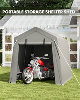 7 x 10 ft Portable Carport, Storage Shed with Heavy Duty Waterproof Tarp & 2 Roll-Up Zipper Doors, Ideal Tent for Motorcycles, Bikes, Garden Tools, and Firewood Hipicute