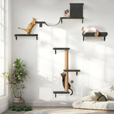 FUKUMARU Cat Wall Shelves, Stable & Safe 4 in 1 Cat Furniture Set, Wooden Climbing Wall with Scratching Post for 16 Inch Drywall - Gray FUKUMARU