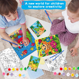 4 Pack Paint by Numbers for Kids Ages 6-8 8-12, Pre-Drawn Canvas Painting Kit with 12 Acrylic Paints & 8 Brushes, DIY Canvas Art Kits for Kids Painting Activities, Classroom Crafts, Wall Decor MGparty