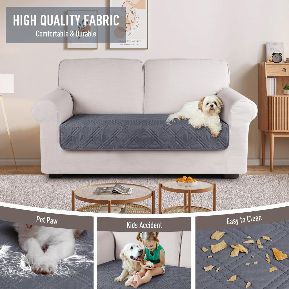 TAOCOCO 100% Waterproof Couch Cushion Cover Reversible Sofa Seat Cover for Dogs Pets Chaise Couch Cover for Sectional Sofa U Shape Couch Furniture Protector Sofa Slipcover(Loveseat, Dark Grey) TAOCOCO