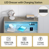 Wodeer Grey Dresser Tall 5 Drawer Dresser for Bedroom, Wood Chest of Drawers with LED Lights, Charging Station, Metal Handles, Modern Storage Cabinet and Organizer Drawers for Living Room, Hallway Wodeer