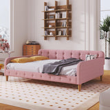 Bellemave Queen Upholstered Daybed with 4 Support Legs, Corner Bed, Upholstered Bedframe for Kids,Teens,Adults, Pink (Linen) Bellemave