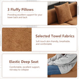 Suheww 130.5” Modern Curved Floor Combination Sofa, Curved Sectional Sofa Couch for Living Room, Deep Seat 4-Seater Oversized Terrycloth Fabric Sofa with 3 Pillows for Apartment Bedroom Office(Brown) Suheww