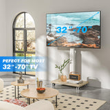 Rfiver Rolling TV Stand for 32 to 70 Inch TVs, Modern Portable Corner TV Stand with Upgraded Wheels, 9 Levels of Height & ±30° Swivel Adjustable Mobile TV Stand for Bedroom, Corner, Small Dorm, White Rfiver
