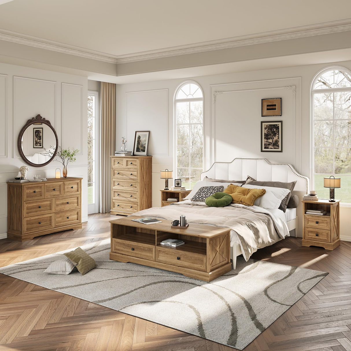 FFBCFDK Farmhouse 6 Drawers Dresser Chests for Bedroom, Rustic 6 Chest of Drawers, Wood Dressers Organizer for Closet, Modern Storage Organizer Cabinet for Living Room, Hallway, Entryway, Natural Oak FFBCFDK