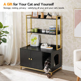 HOOBRO Large Cat Litter Box Enclosure with 2 Storage Shelves, Wooden Litter Box Furniture, Hidden Litter Box Furnitue with Scratching Pad, Sturdy and Solid, 31.5"L x 17.9"W x 47.2"H, Black BD82MW01 HOOBRO