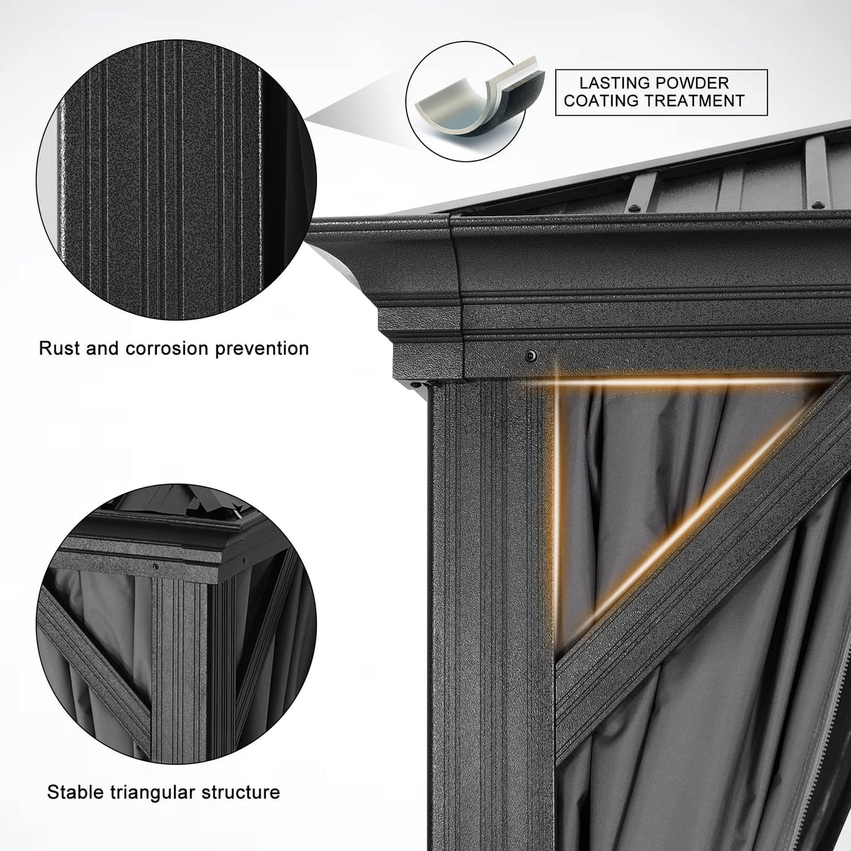 ABCCANOPY Hardtop Gazebo 10x10 - Outdoor Metal Hard Top Gazebo, Permanent Galvanized Steel Aluminum Framed Pavilion with Netting and Curtain for Patio Backyard Lawn Garden (Double Roof, Gray) ABCCANOPY