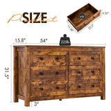 VanAcc 6 Drawers Dresser for Bedroom, Farmhouse Wood Chest of Drawers with Vintage Grain Texture, Drawer Double Dresser for Bedroom, Living Room, Hallway, Rustic Brown VanAcc