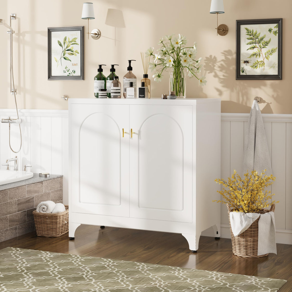 TIMELESS PIECES Coffee Bar Cabinet,Kitchen Storage Cabinet,Buffet Cabinet with Storage and Adjustable Shelf,White Sideboard Buffet Cabinets for Living Room TIMELESS PIECES