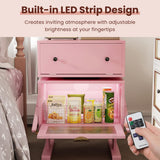 May in Color End Table with LED Light Strips, Modern Bedside Table with 360° Rotating Drawer, Creative End Table with Storage, Wood Night Stand Cabinet for Living Room, Bedroom, Nursery, Pink May in Color