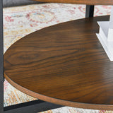 JESONVID Solid Wood Oval Coffee Table with Cross Metal Legs, 43.3in Modern Industrail Center Table with Open Shelf Cocktail Tea Table for Living Room Bedroom, Rustic Brown 1811NC JESONVID
