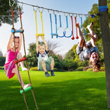 NINJA LINE 2x56FT Ninja Warrior Obstacle Course for Kids, Ninja Slackline with 11 Accessories, Slackline Kit with Pulley, Rope Ladder, Monkey Bar,Arm Trainer, Climbing Rope ninja line