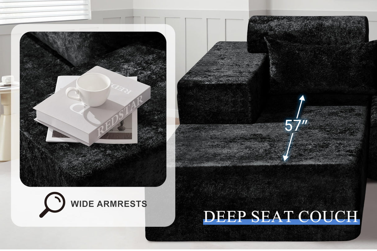 HABUTWAY 105" L-Shape Modular Sectional Sofa Couch for Living Room,No Assembly Required,Modular Comfy Sofa with Deep Seat for Living Room Bedroom,Luxury Distressed Velvet(Left,Black) HABUTWAY