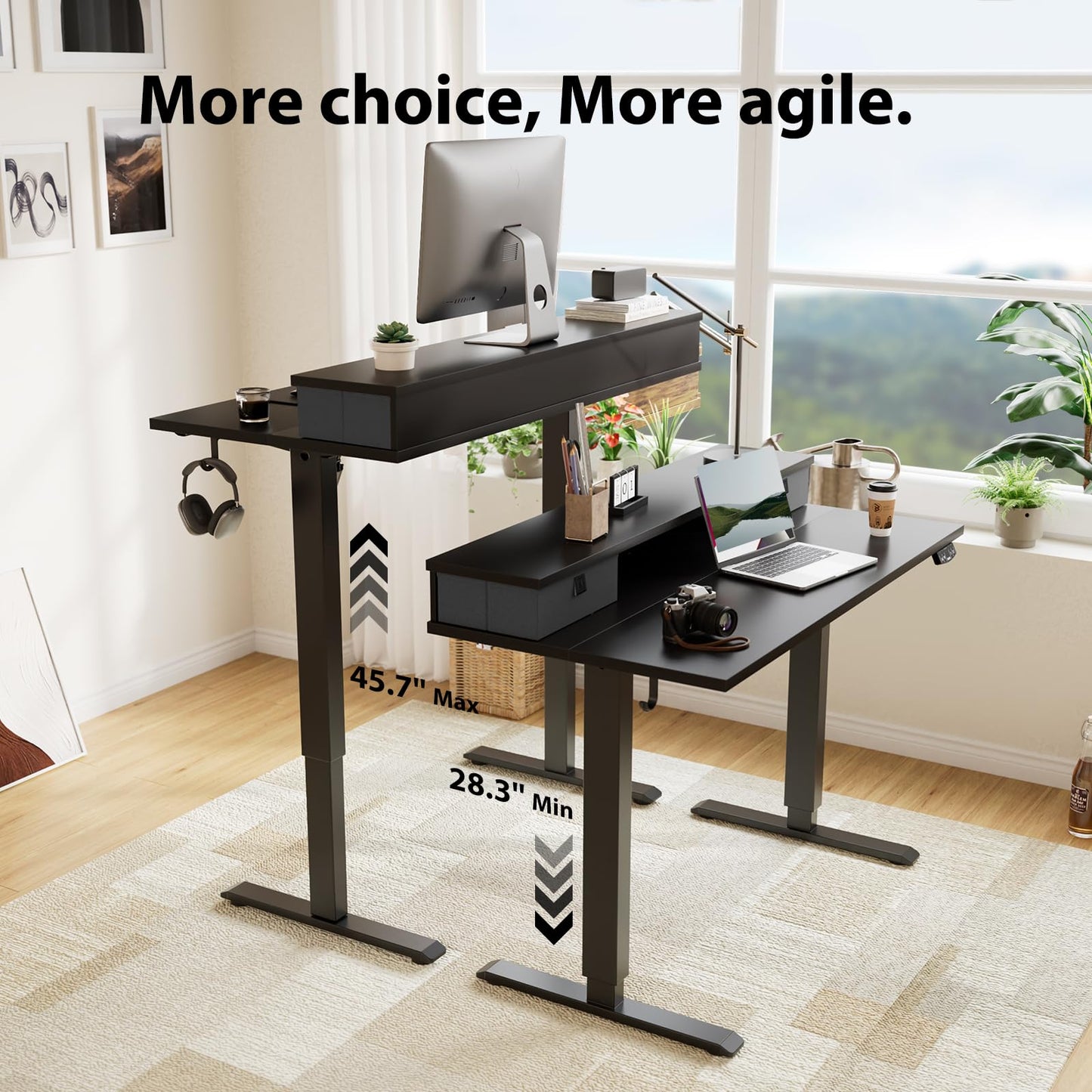 Agilestic 55 x 24 Inches Electric Standing Desk with 2 Storage Drawers, Stand Up Desk Adjustable Height, Sit and Stand Computer Table with Splice Board, Black