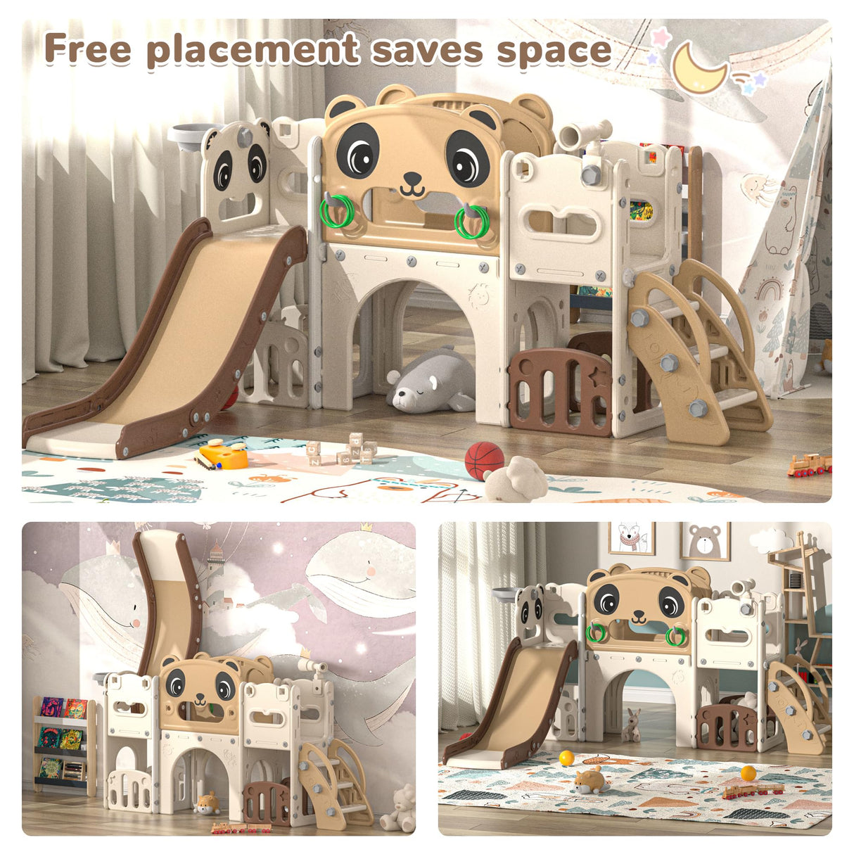 NYEEKOY 9-in-1 Toddler Slide and Climber Set Indoor Outdoor Slide Playset for Kids Age 1-8, Freestanding Backyard Playground with RNG Toss, Basketball Hoop,Telescope, Storage Space Nyeekoy