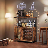 ZERDER Wine Bar Cabinet with LED Light, Home Coffee Cabinet with Wine Rack and Glass Holder, Bar Cabinet with Storage Shelf and Cabinet, Freestanding Liquor Cabinet for Living Room, Dining Room ZERDER