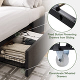IMUsee Queen Bed Frame with Storage, 3 Large Drawers on Wheels, Fabric Upholstered Platform Bed, No Box Spring Needed, Wood Slats Support, Easy Assembly, Dark Grey IMUsee