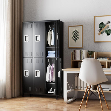 Aobabo Metal Storage Locker for Office Gym Bedroom Dormitory, 6 Doors Steel Storage Locker Cabinet for Employees, Industrial Storage Locker with 12 Hooks, Black (6 Door-Black), Assembly Required Aobabo