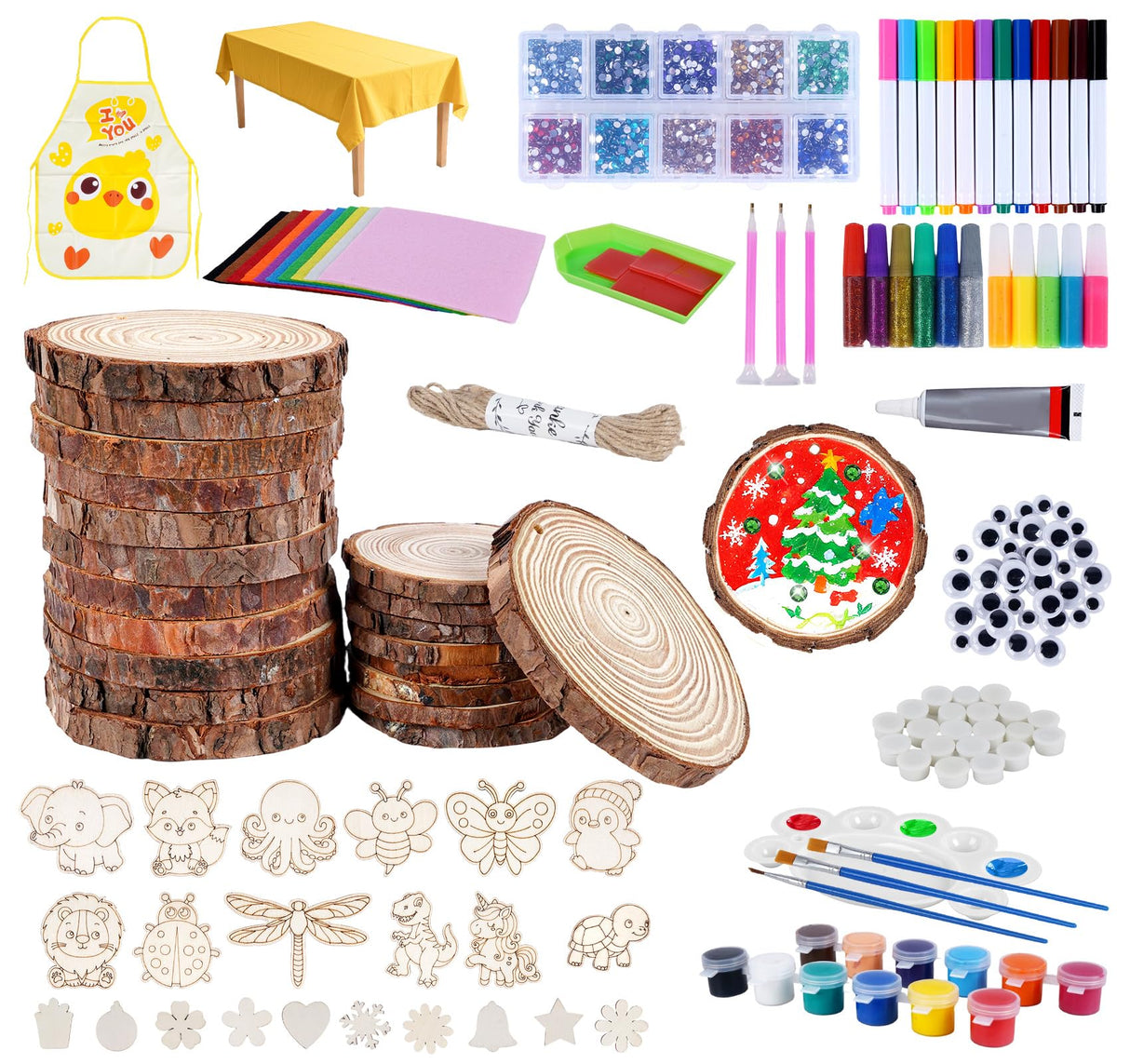 Timburst Wooden Crafts to Paint-Glow in The Dark, 20 Pcs Wood Slices, Wooden Painting Crafts for Kids, Kids Activities Creative Art Set for Birthday Christmas Timburst