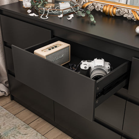 Homsee 9 Drawers Double Dresser, Modern Wood Dresser Chest of Drawers with Large Storage Space for Bedroom, Black (63”L x 15.7”W x 31.5”H) Homsee